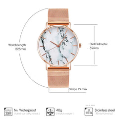 Luxury Rose Gold Mesh Band Marble Women's Wrist Watch